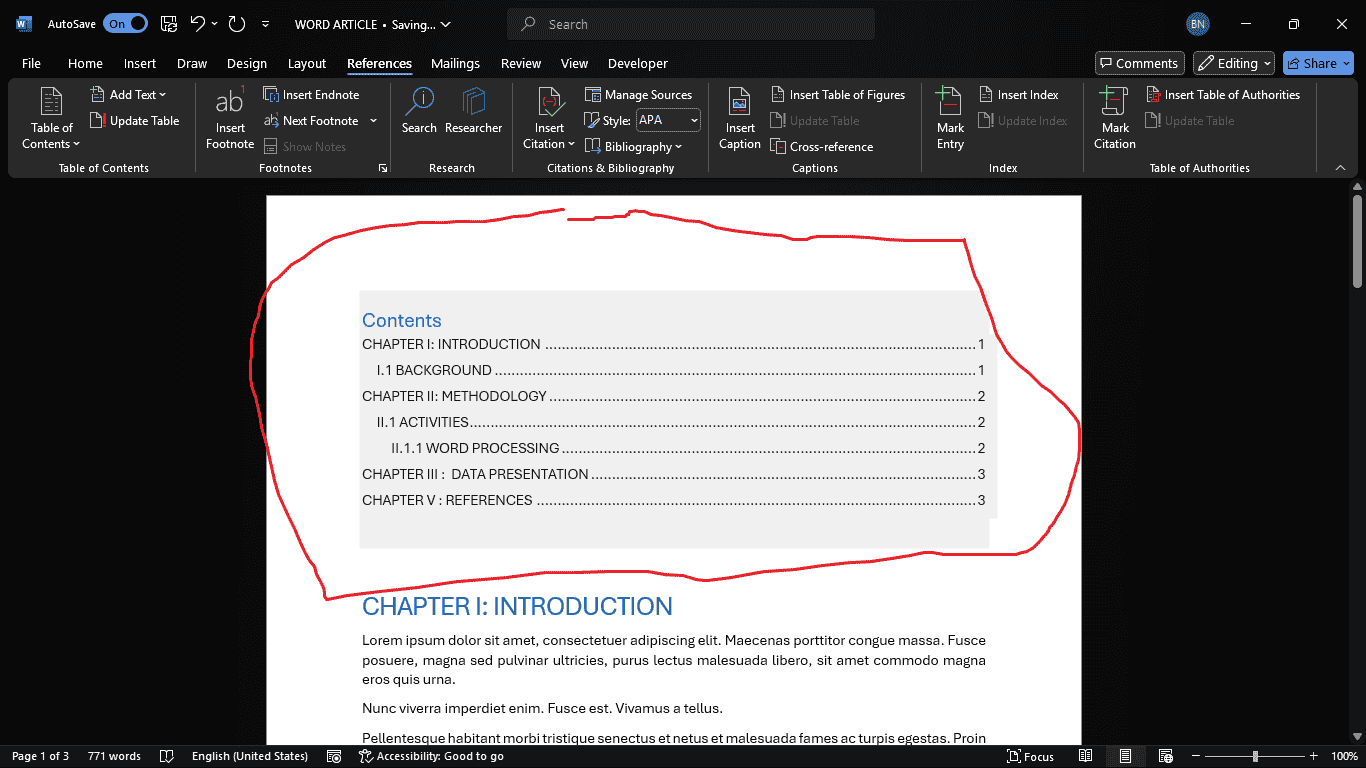 Table of content Added
