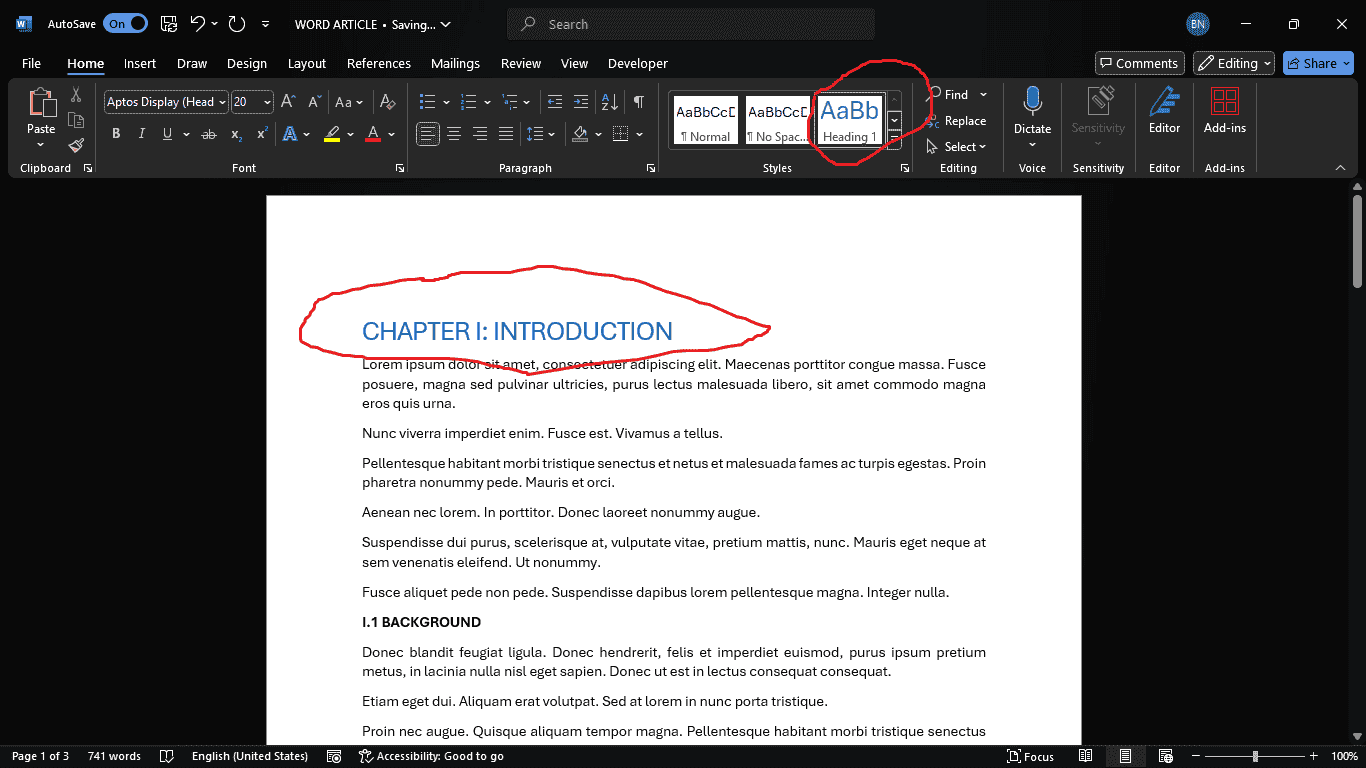 Assigning Heading to title 