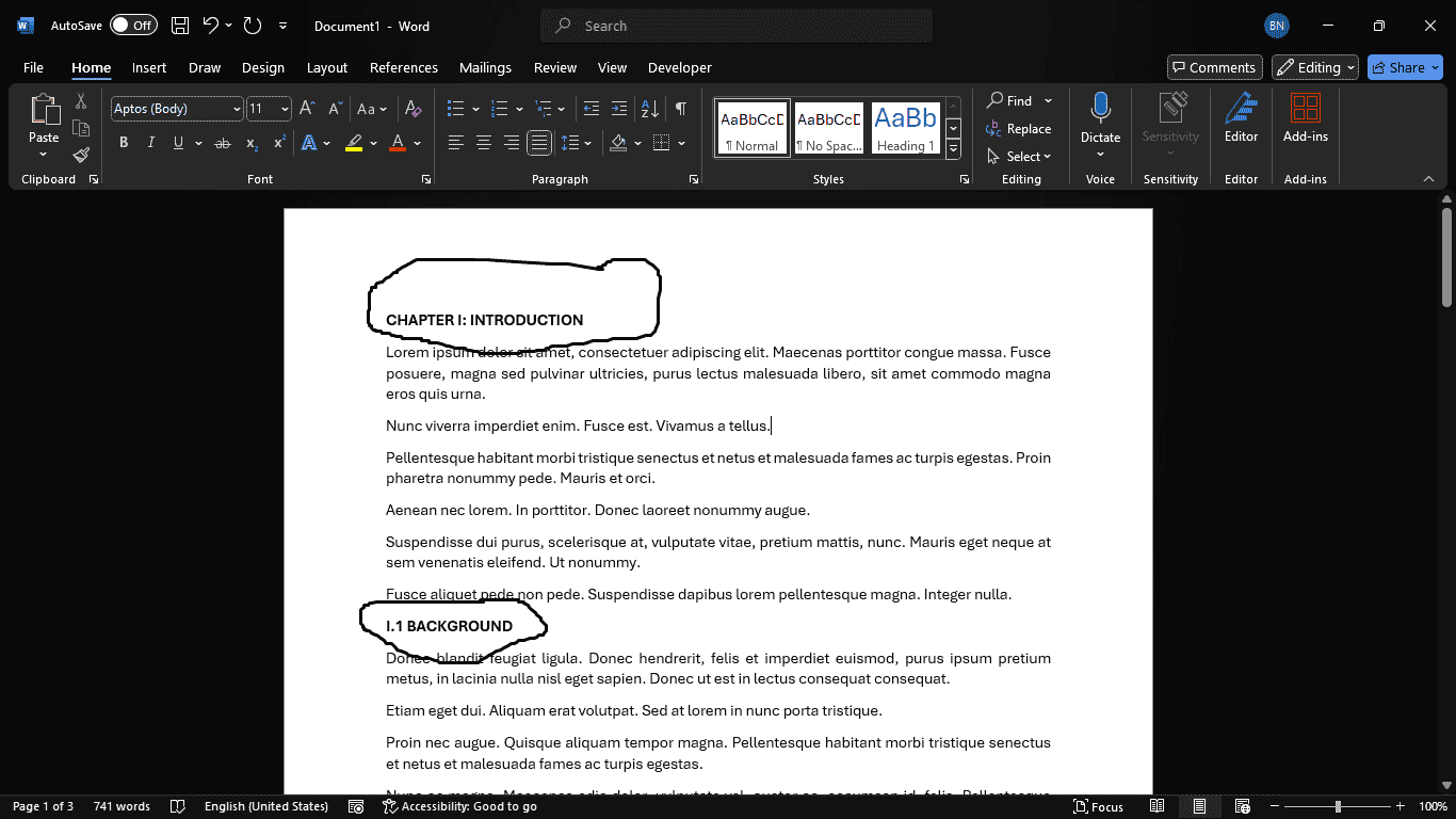 Create heading of documents