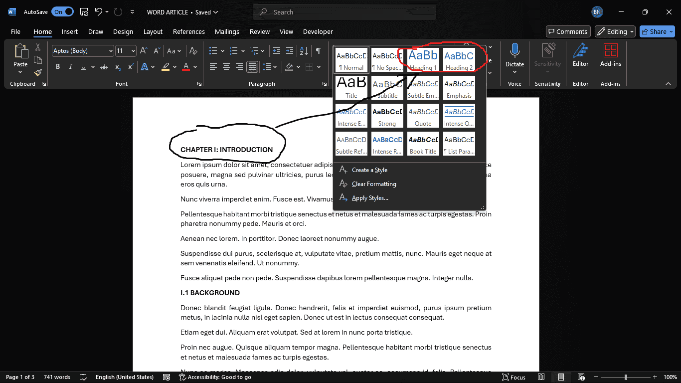 Assigning Heading to title 